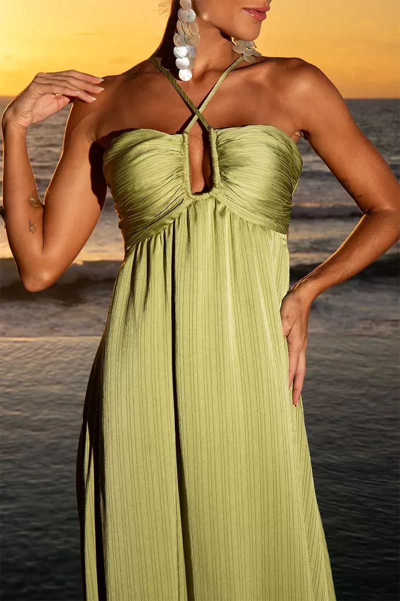 Dot Clothing - Dress Dot Clothing Long Pleated Green Jacket - 2587VERDE