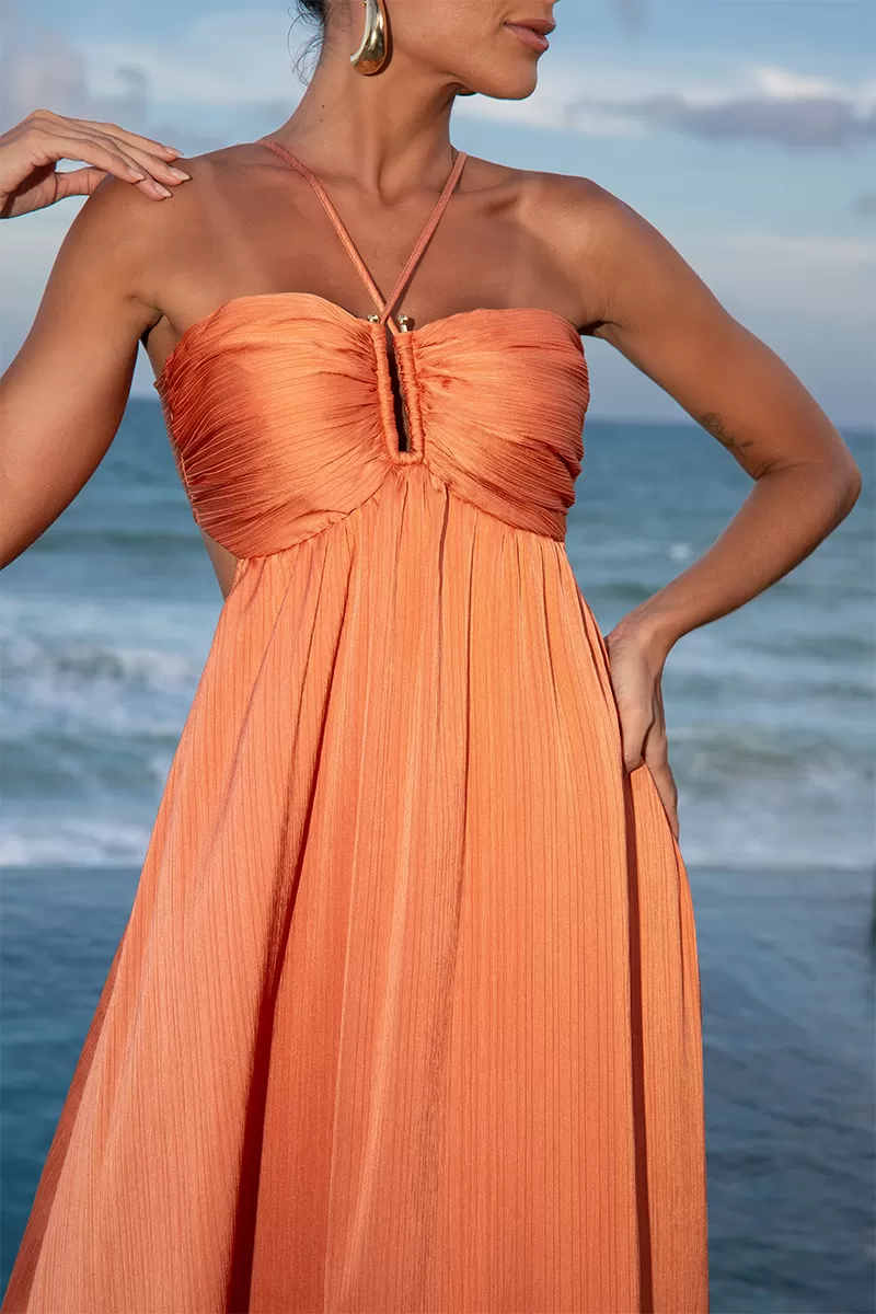 Dot Clothing - Dress Dot Clothing Long Pleated Orange Jacket - 2587LARANJA Dot Clothing - Dress Dot Clothing Long Pleated Orange Jacket - 2587LARANJA