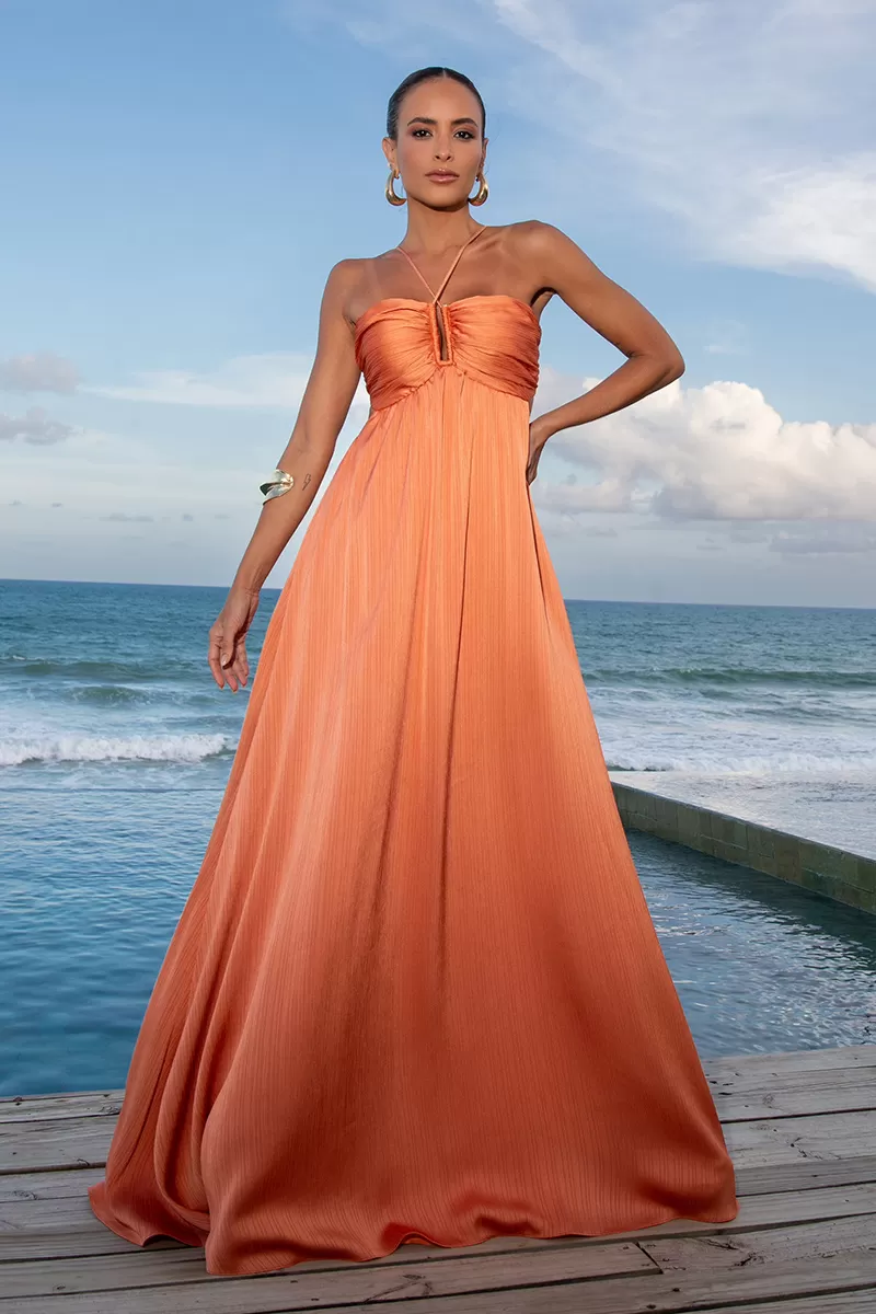 Dot Clothing - Dress Dot Clothing Long Pleated Orange Jacket - 2587LARANJA