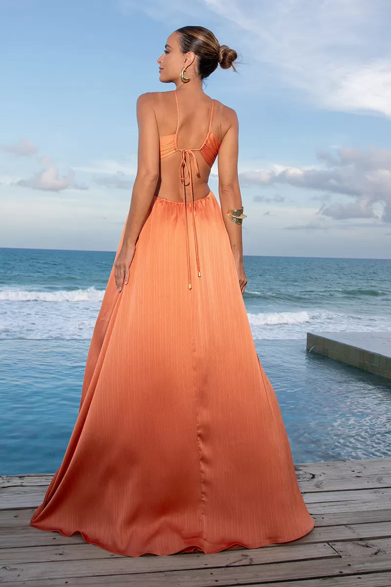 Dot Clothing - Dress Dot Clothing Long Pleated Orange Jacket - 2587LARANJA Dot Clothing - Dress Dot Clothing Long Pleated Orange Jacket - 2587LARANJA