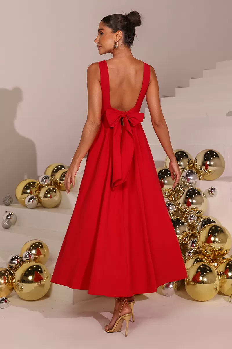Dot Clothing - Dress Dot Clothing Longuete Hortensia Red Bow - 2591VERM Dot Clothing - Dress Dot Clothing Longuete Hortensia Red Bow - 2591VERM