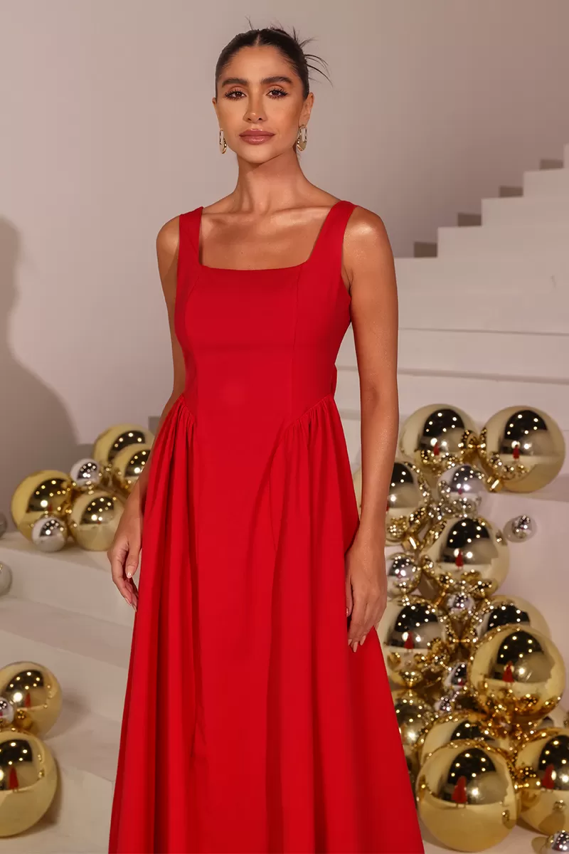 Dot Clothing - Dress Dot Clothing Longuete Hortensia Red Bow - 2591VERM Dot Clothing - Dress Dot Clothing Longuete Hortensia Red Bow - 2591VERM