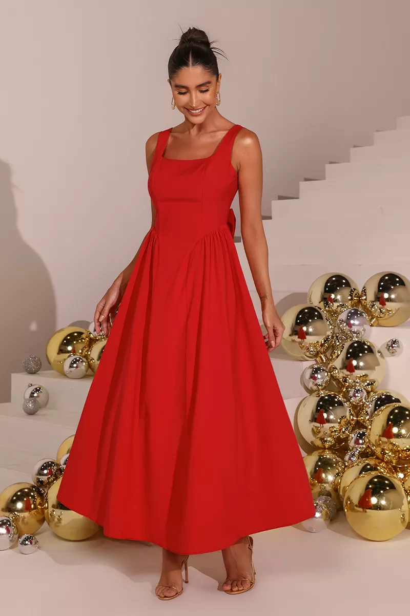 Dot Clothing - Dress Dot Clothing Longuete Hortensia Red Bow - 2591VERM Dot Clothing - Dress Dot Clothing Longuete Hortensia Red Bow - 2591VERM