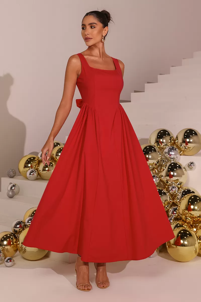 Dot Clothing - Dress Dot Clothing Longuete Hortensia Red Bow - 2591VERM Dot Clothing - Dress Dot Clothing Longuete Hortensia Red Bow - 2591VERM