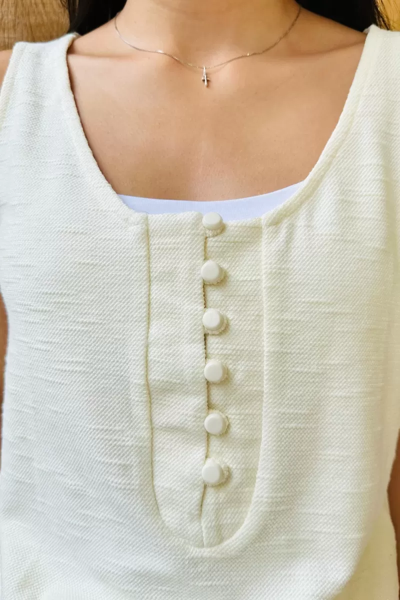 Hidrogênio - SWEATSHIRT TANK TOP WITH BUTTONS ON THE NECKLINE OFF WHITE - 18875018 Hidrogênio - SWEATSHIRT TANK TOP WITH BUTTONS ON THE NECKLINE OFF WHITE - 18875018