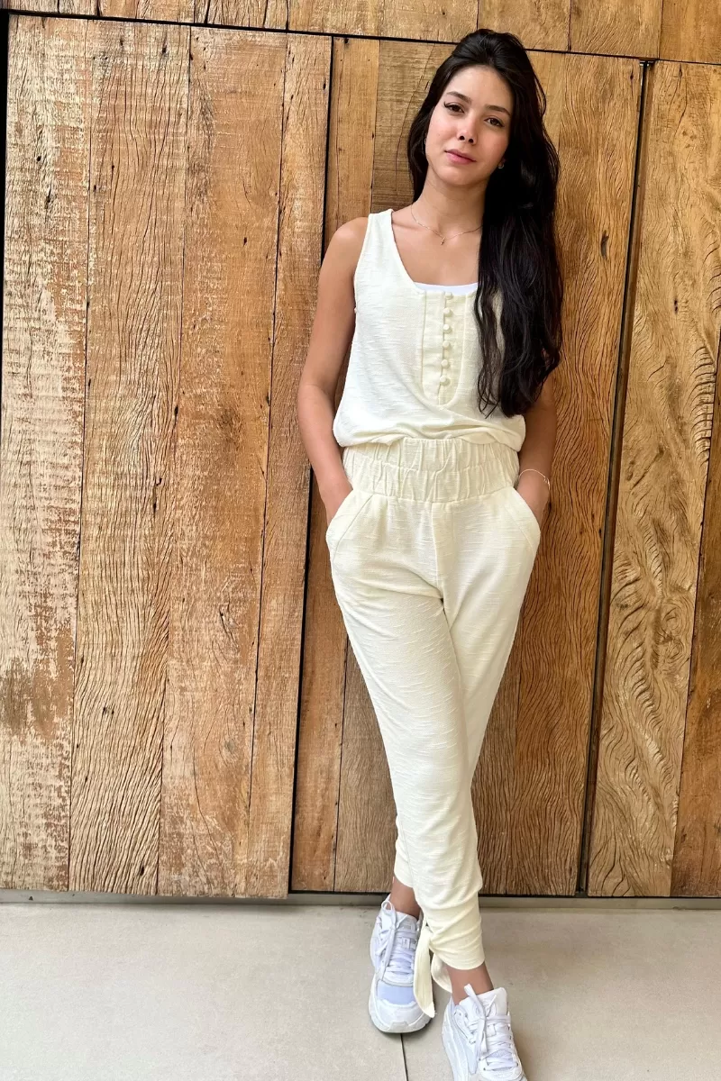 Hidrogênio - SWEATSHIRT TANK TOP WITH BUTTONS ON THE NECKLINE OFF WHITE - 18875018 Hidrogênio - SWEATSHIRT TANK TOP WITH BUTTONS ON THE NECKLINE OFF WHITE - 18875018