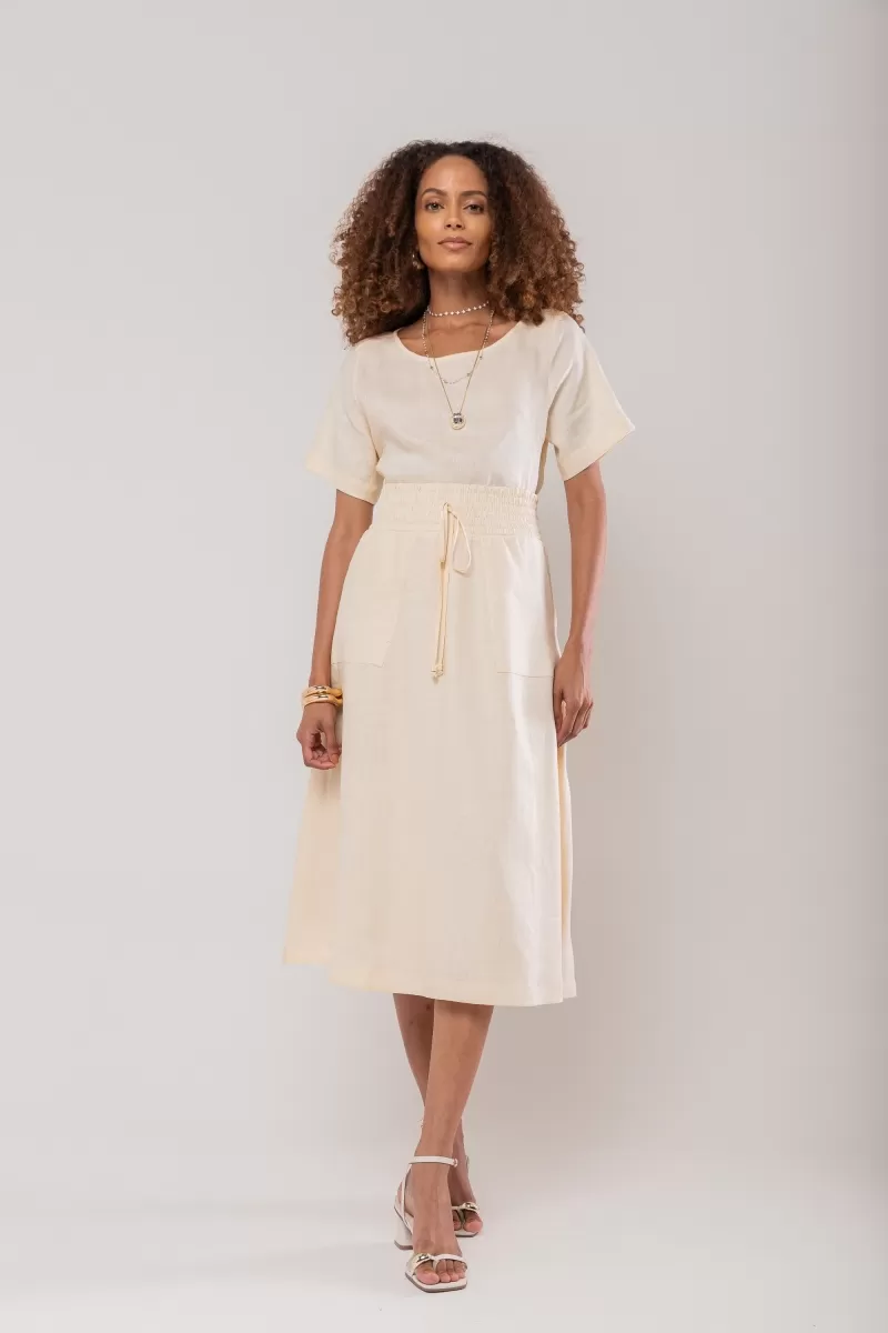 Hidrogênio - 100% LINEN EARTH LINEN MIDI FLARE SKIRT - 19800332 Hidrogênio - 100% LINEN EARTH LINEN MIDI FLARE SKIRT - 19800332