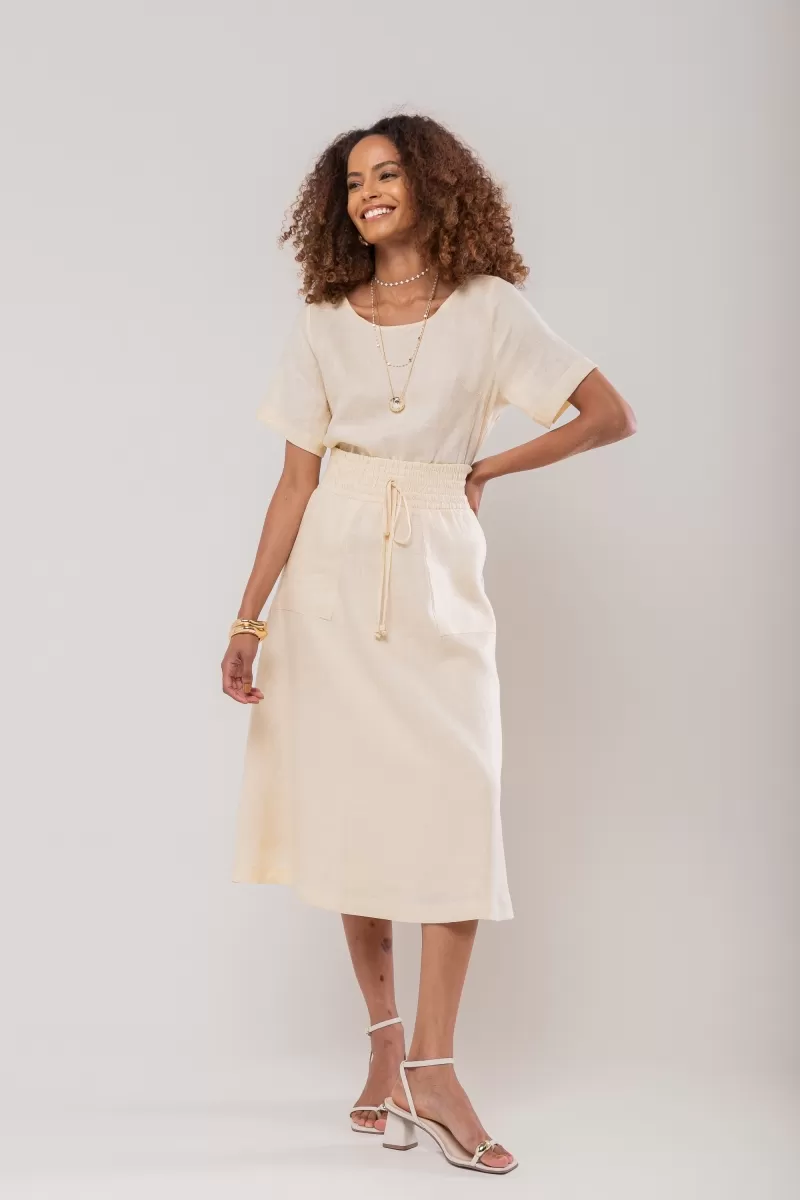 Hidrogênio - 100% LINEN EARTH LINEN MIDI FLARE SKIRT - 19800332 Hidrogênio - 100% LINEN EARTH LINEN MIDI FLARE SKIRT - 19800332