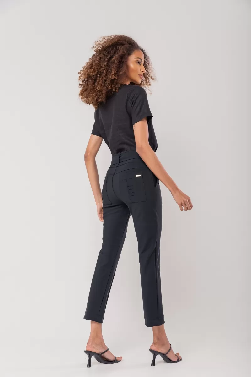 Hidrogênio - ROBERTA BLACK RIBBED FISHERMAN PANTS WITH BELT - 20174001 Hidrogênio - ROBERTA BLACK RIBBED FISHERMAN PANTS WITH BELT - 20174001
