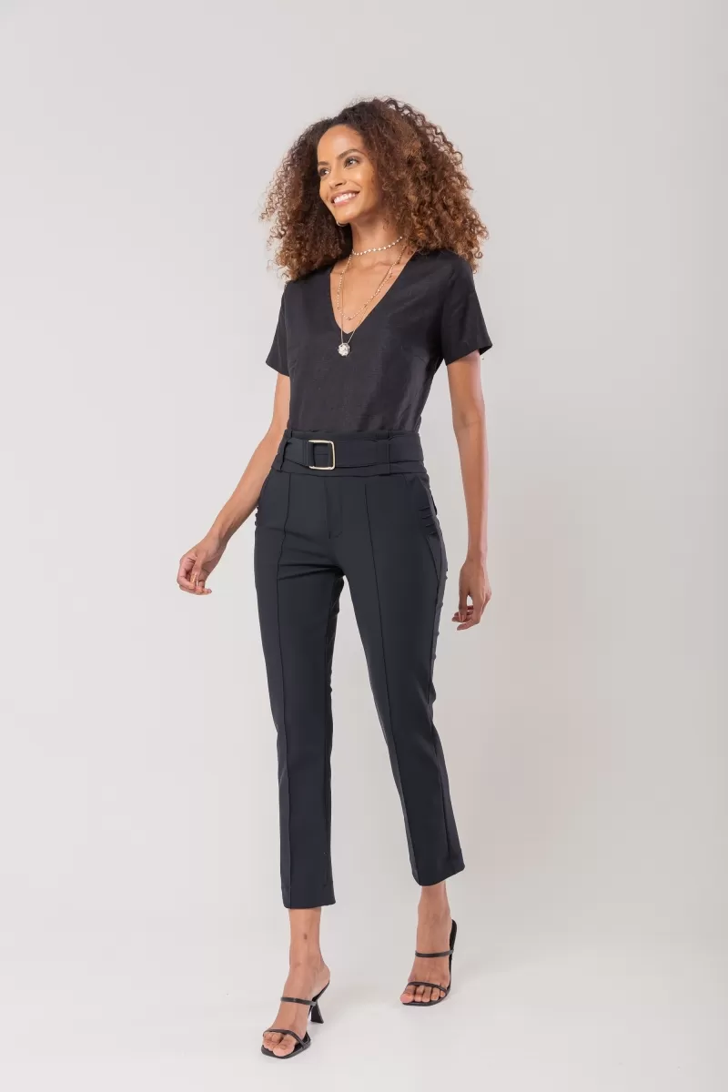 Hidrogênio - ROBERTA BLACK RIBBED FISHERMAN PANTS WITH BELT - 20174001 Hidrogênio - ROBERTA BLACK RIBBED FISHERMAN PANTS WITH BELT - 20174001