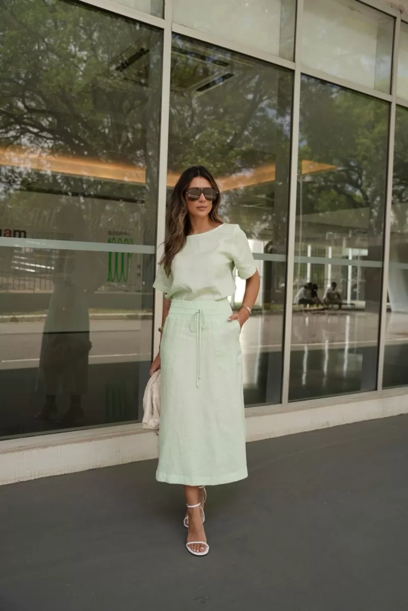 Hidrogênio - 100% LINEN WATER GREEN EVA MIDI SKIRT - 19800157 Hidrogênio - 100% LINEN WATER GREEN EVA MIDI SKIRT - 19800157