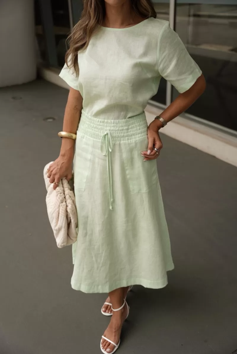 Hidrogênio - 100% LINEN WATER GREEN EVA MIDI SKIRT - 19800157 Hidrogênio - 100% LINEN WATER GREEN EVA MIDI SKIRT - 19800157