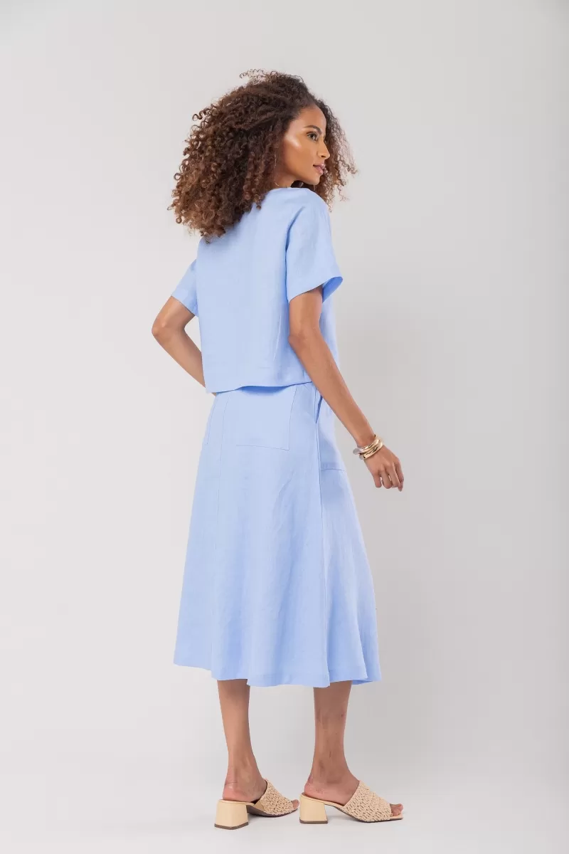 Hidrogênio - 100% LINEN BLUE INdigo MIDI FLARE SKIRT - 19800568 Hidrogênio - 100% LINEN BLUE INdigo MIDI FLARE SKIRT - 19800568