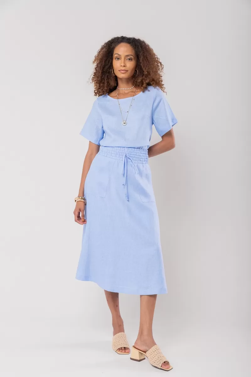 Hidrogênio - 100% LINEN BLUE INdigo MIDI FLARE SKIRT - 19800568 Hidrogênio - 100% LINEN BLUE INdigo MIDI FLARE SKIRT - 19800568