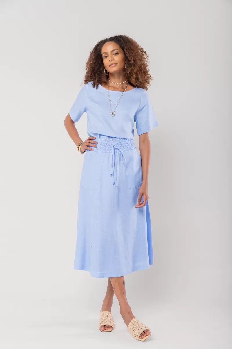 Hidrogênio - 100% LINEN BLUE INdigo MIDI FLARE SKIRT - 19800568 Hidrogênio - 100% LINEN BLUE INdigo MIDI FLARE SKIRT - 19800568