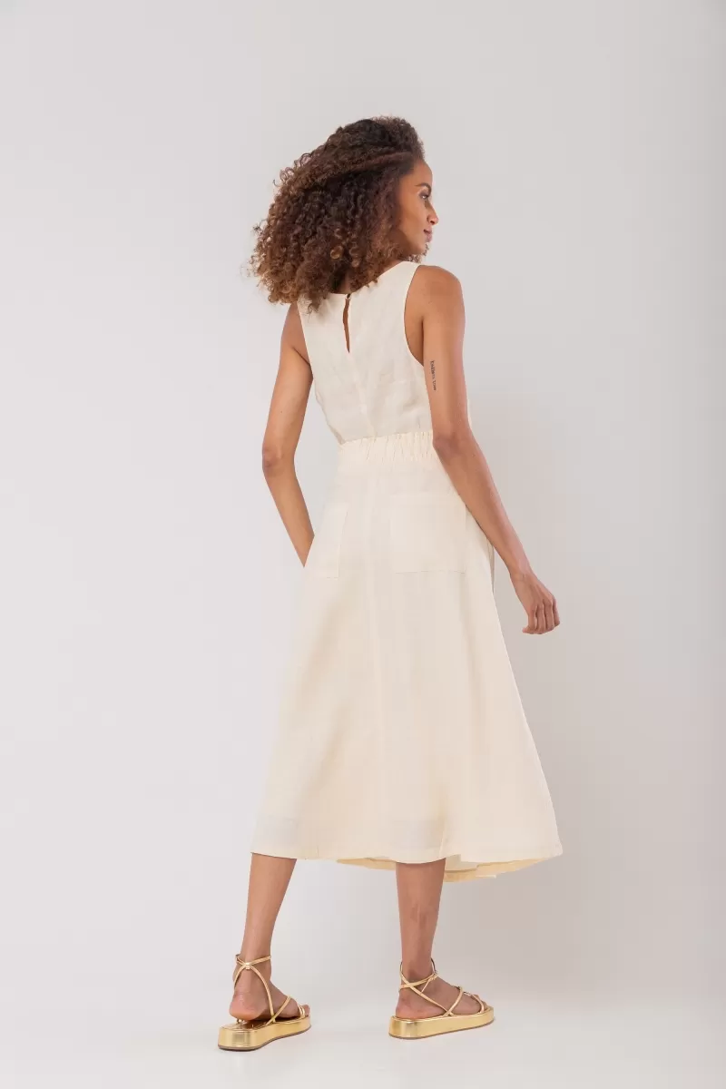 Hidrogênio - 100% LINEN MIDI FLARE SKIRT WITH RUFFLED WAISTBAND TERRA - 19870332 Hidrogênio - 100% LINEN MIDI FLARE SKIRT WITH RUFFLED WAISTBAND TERRA - 19870332