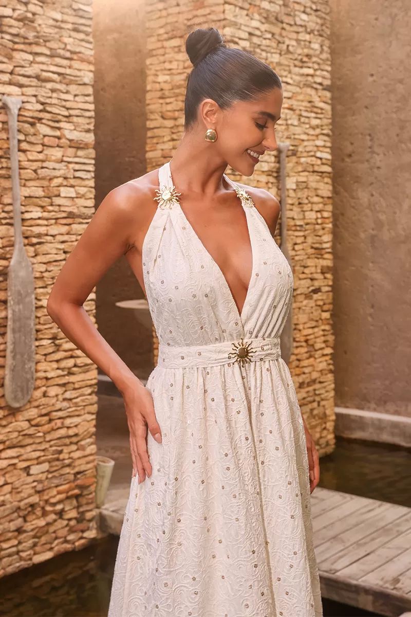 Dot Clothing - Dot Clothing Long Dress Sun Front One-Shoulder Off White - 2570OFF Dot Clothing - Dot Clothing Long Dress Sun Front One-Shoulder Off White - 2570OFF