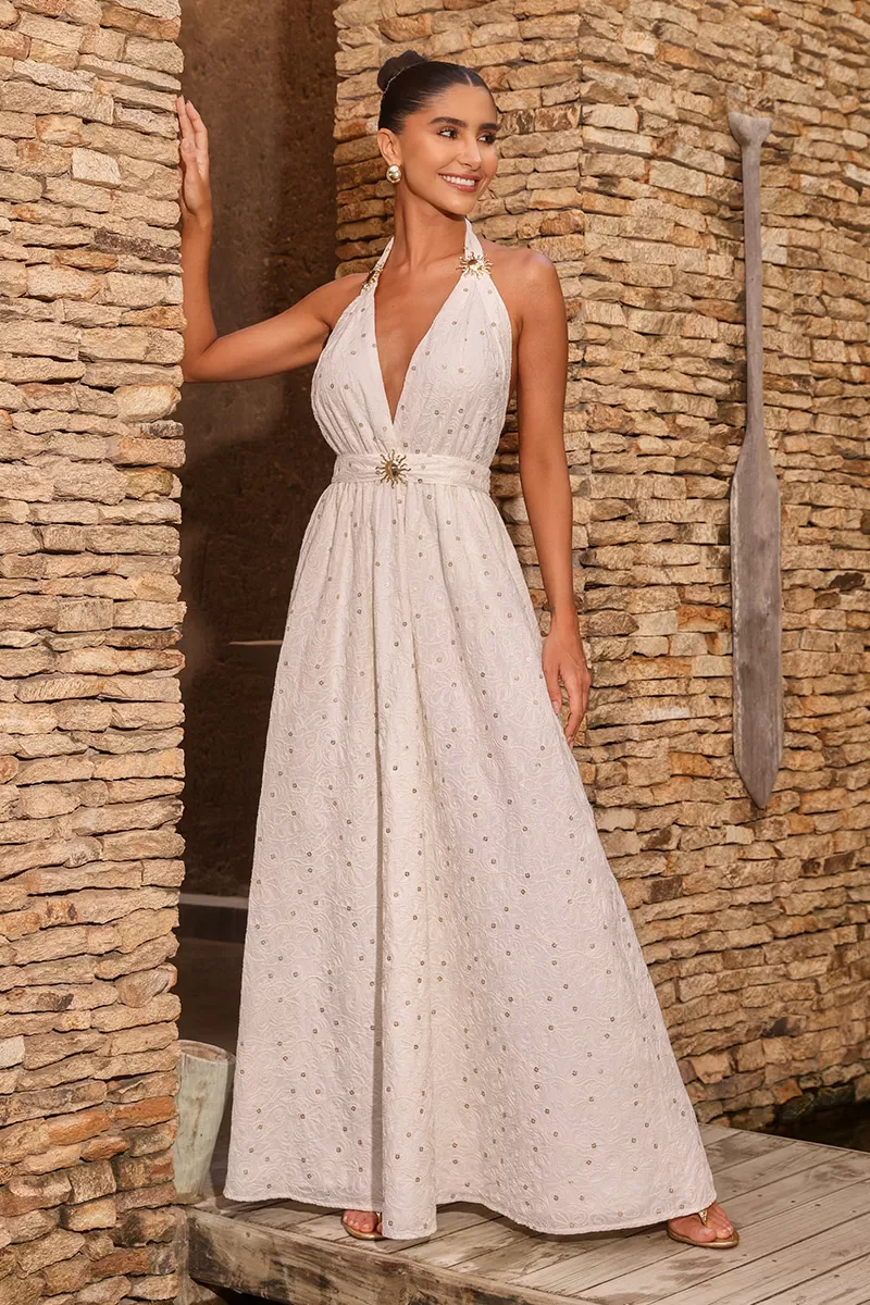 Dot Clothing - Dot Clothing Long Dress Sun Front One-Shoulder Off White - 2570OFF Dot Clothing - Dot Clothing Long Dress Sun Front One-Shoulder Off White - 2570OFF