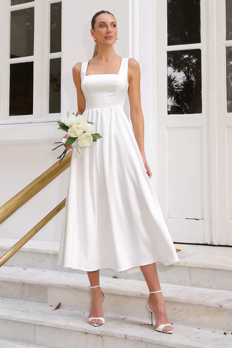Dot Clothing - Midi Dress Dot Clothing Renata Satin Off White - 2493OFF