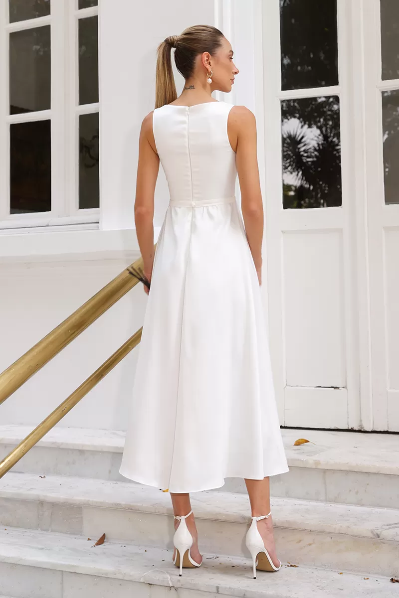 Dot Clothing - Midi Dress Dot Clothing Renata Satin Off White - 2493OFF Dot Clothing - Midi Dress Dot Clothing Renata Satin Off White - 2493OFF