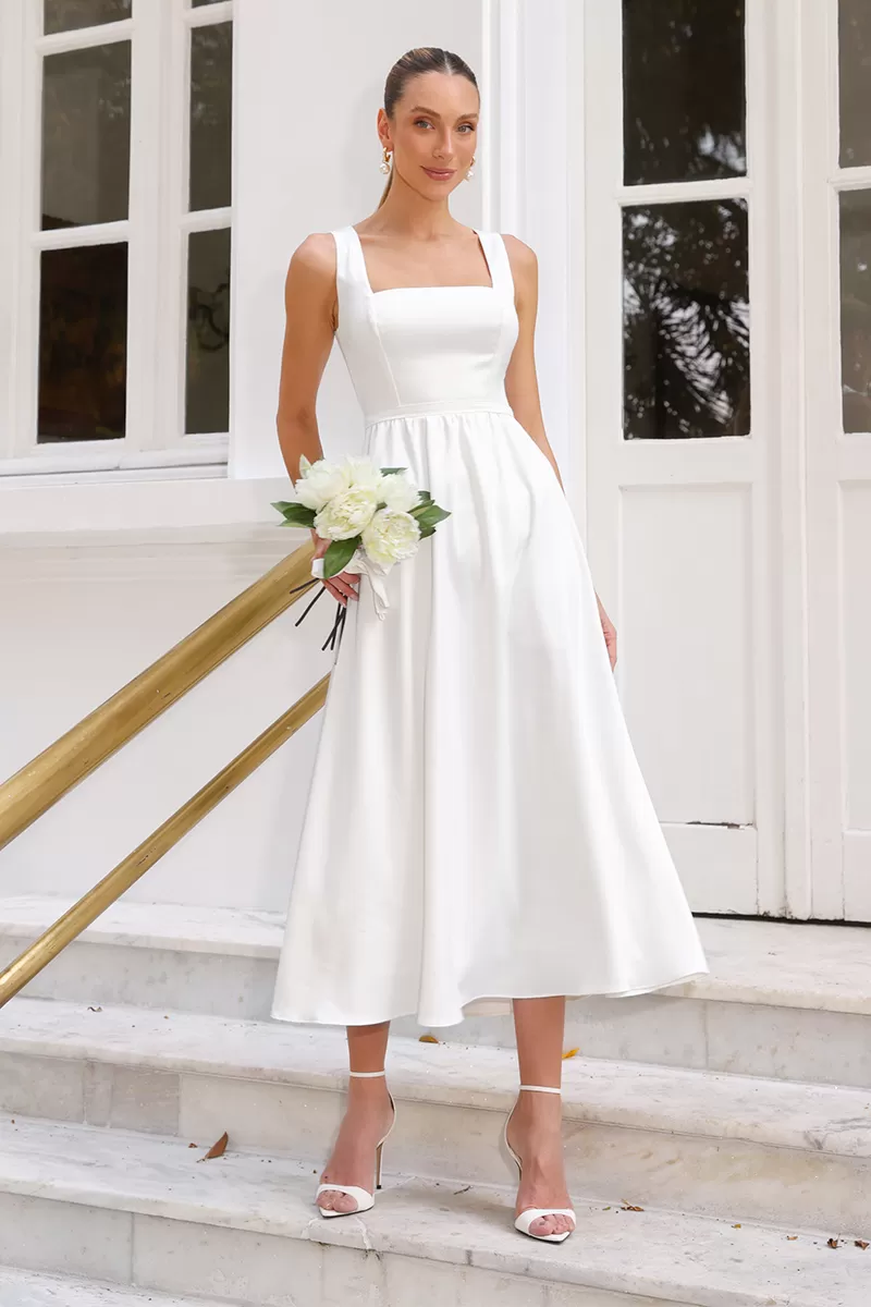 Dot Clothing - Midi Dress Dot Clothing Renata Satin Off White - 2493OFF Dot Clothing - Midi Dress Dot Clothing Renata Satin Off White - 2493OFF