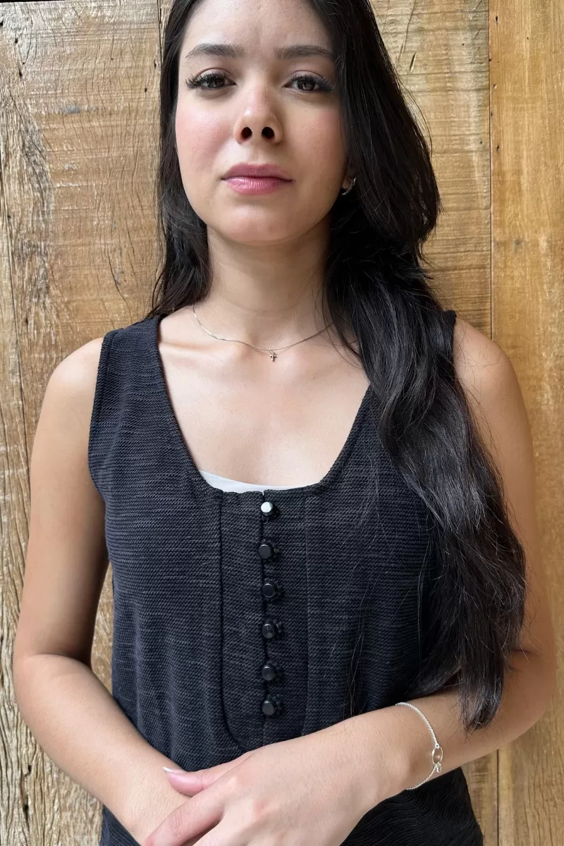 Hidrogênio - SWEATSHIRT TANK TOP WITH BUTTONS ON THE NECKLINE IN BLACK - 18875001 Hidrogênio - SWEATSHIRT TANK TOP WITH BUTTONS ON THE NECKLINE IN BLACK - 18875001