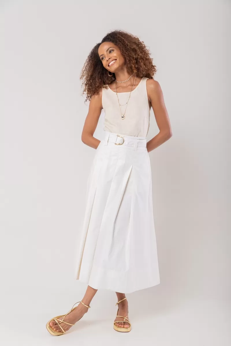 Hidrogênio - MIDI SKIRT WITH BELT AND PLEATS IN RAW TRICOLINE - 20156012 Hidrogênio - MIDI SKIRT WITH BELT AND PLEATS IN RAW TRICOLINE - 20156012