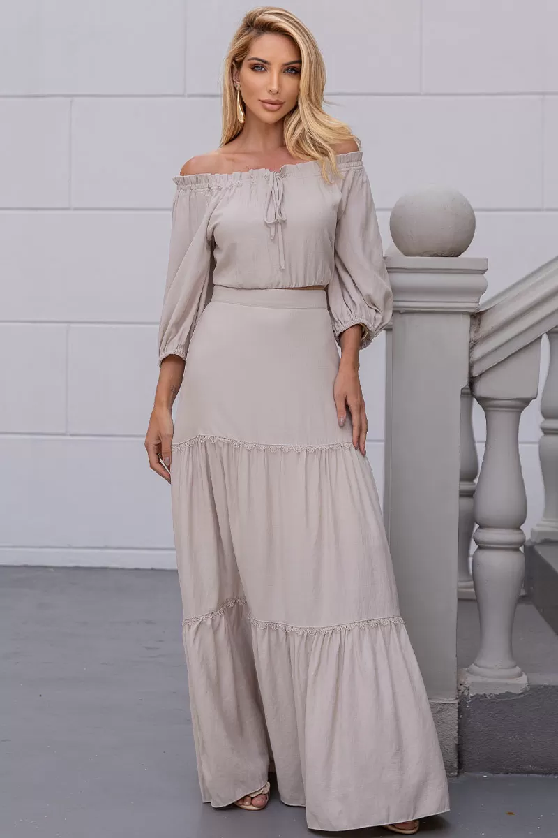 Miss Misses - Long Joana Skirt With Guipure Detail And Beige Zipper - 54472215 Miss Misses - Long Joana Skirt With Guipure Detail And Beige Zipper - 54472215