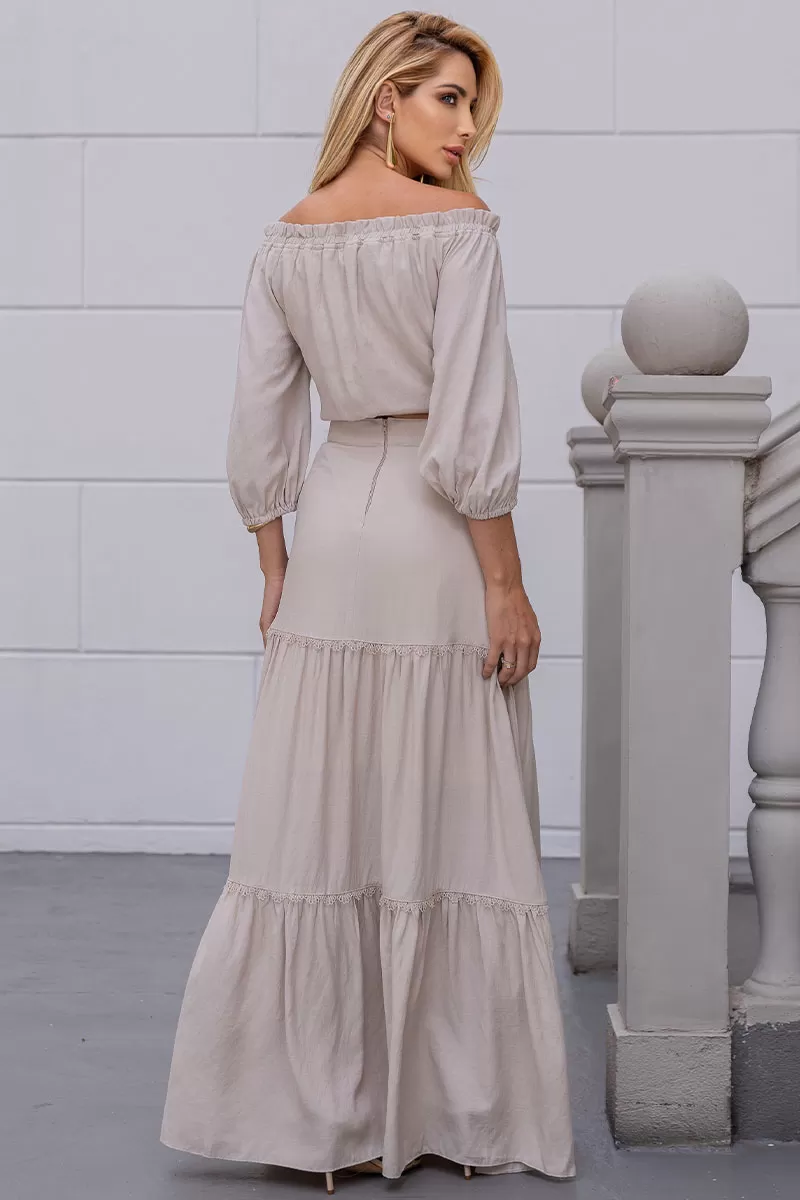 Miss Misses - Long Joana Skirt With Guipure Detail And Beige Zipper - 54472215 Miss Misses - Long Joana Skirt With Guipure Detail And Beige Zipper - 54472215