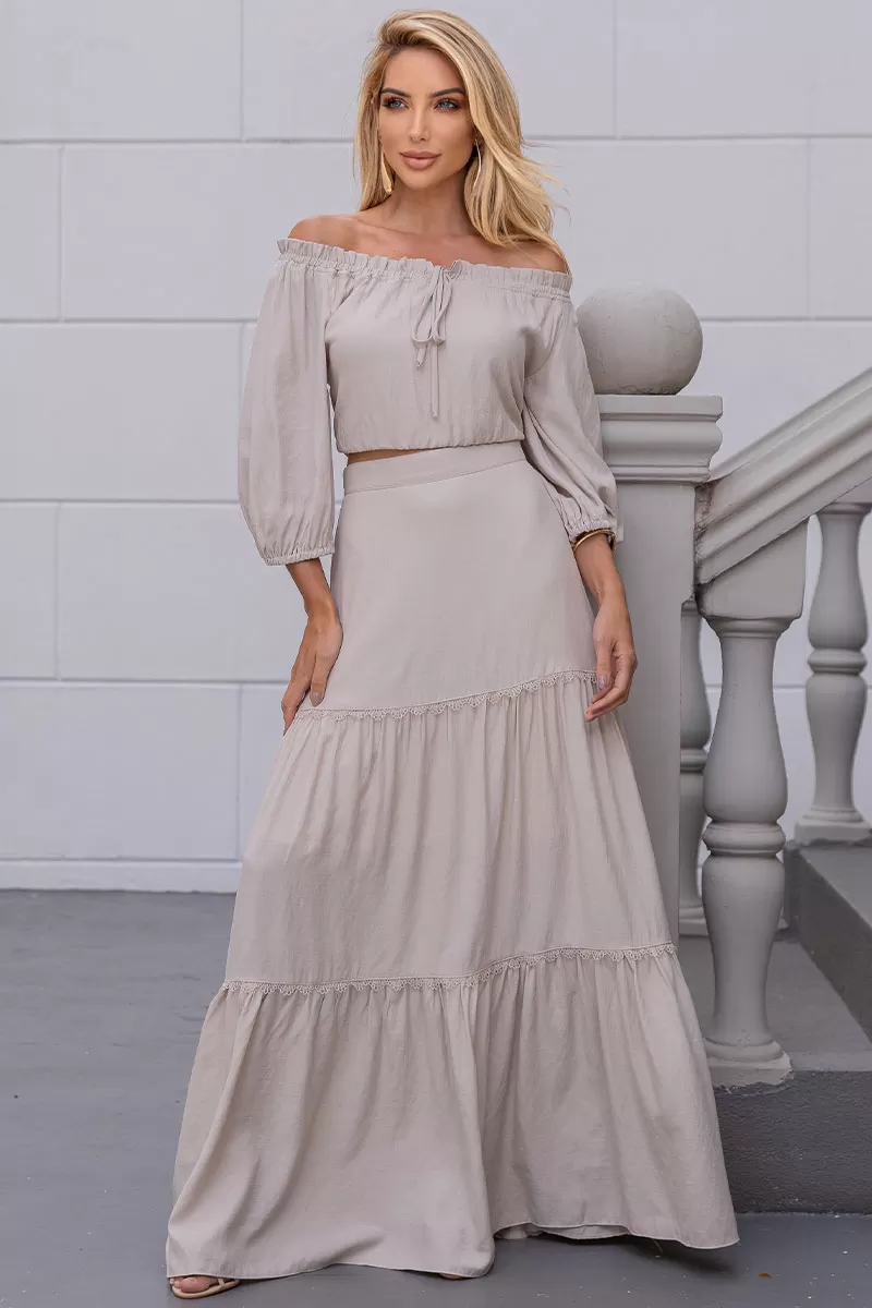 Miss Misses - Long Joana Skirt With Guipure Detail And Beige Zipper - 54472215 Miss Misses - Long Joana Skirt With Guipure Detail And Beige Zipper - 54472215