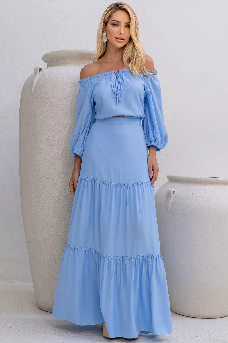 Miss Misses - Joana Long Skirt With Guipure Detail And Blue Zipper - 54472002