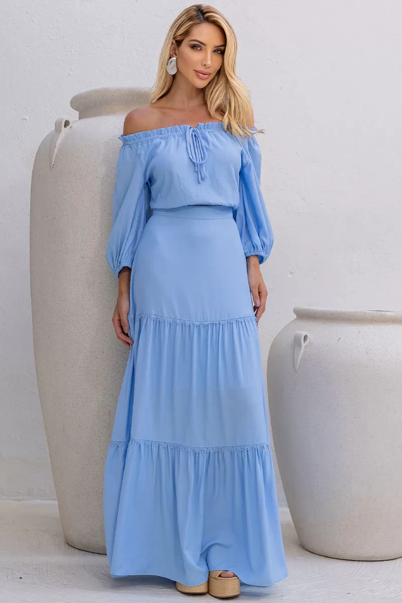 Miss Misses - Joana Long Skirt With Guipure Detail And Blue Zipper - 54472002 Miss Misses - Joana Long Skirt With Guipure Detail And Blue Zipper - 54472002