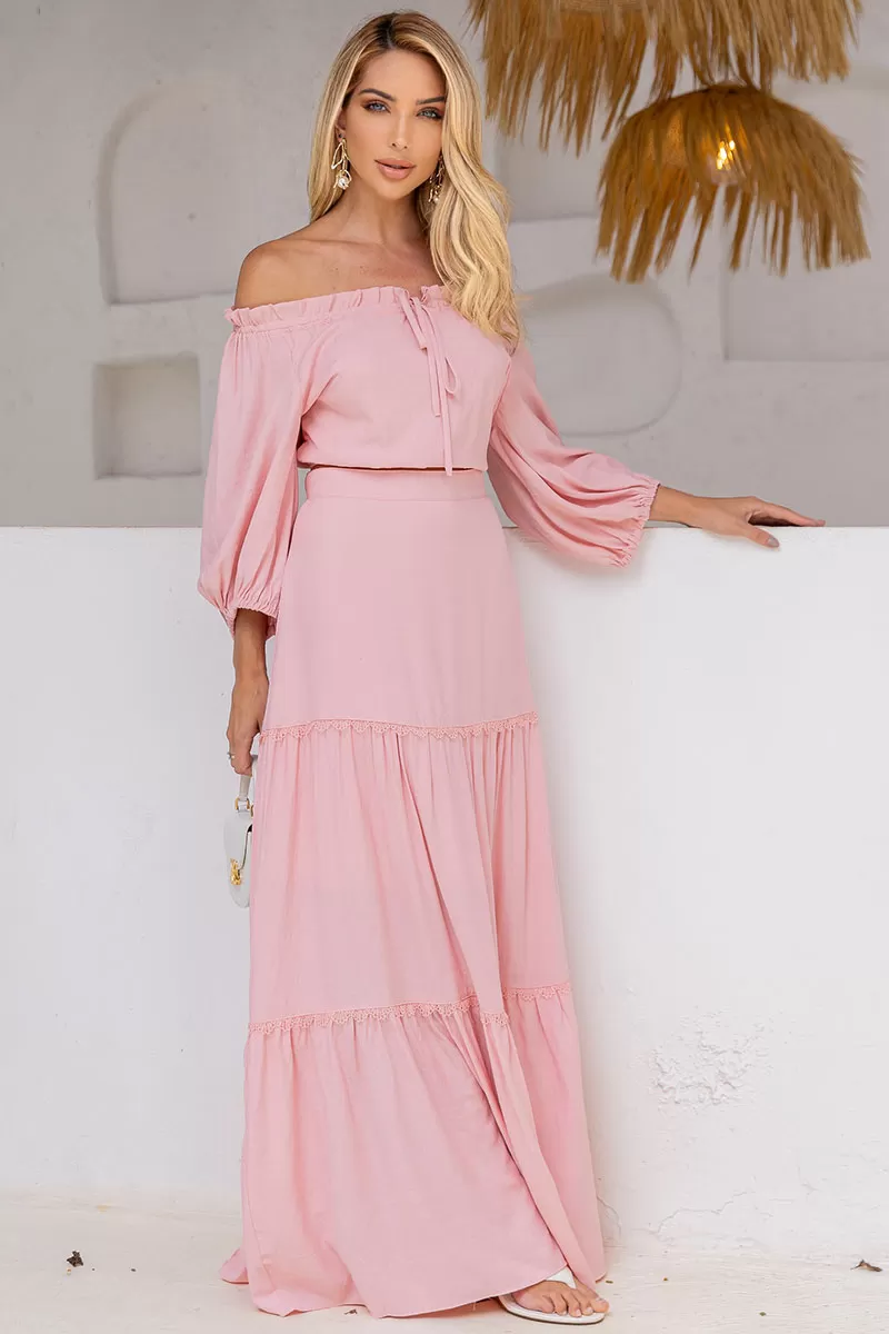 Miss Misses - Joana Long Skirt With Guipure Detail And Pink Zipper - 54472060 Miss Misses - Joana Long Skirt With Guipure Detail And Pink Zipper - 54472060
