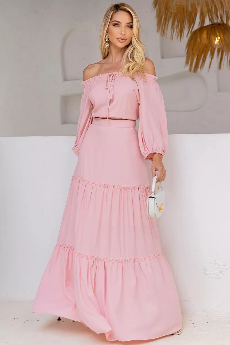 Miss Misses - Joana Long Skirt With Guipure Detail And Pink Zipper - 54472060