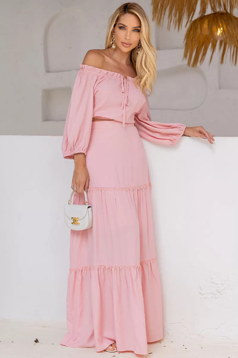 Miss Misses - Joana Long Skirt With Guipure Detail And Pink Zipper - 54472060 Miss Misses - Joana Long Skirt With Guipure Detail And Pink Zipper - 54472060