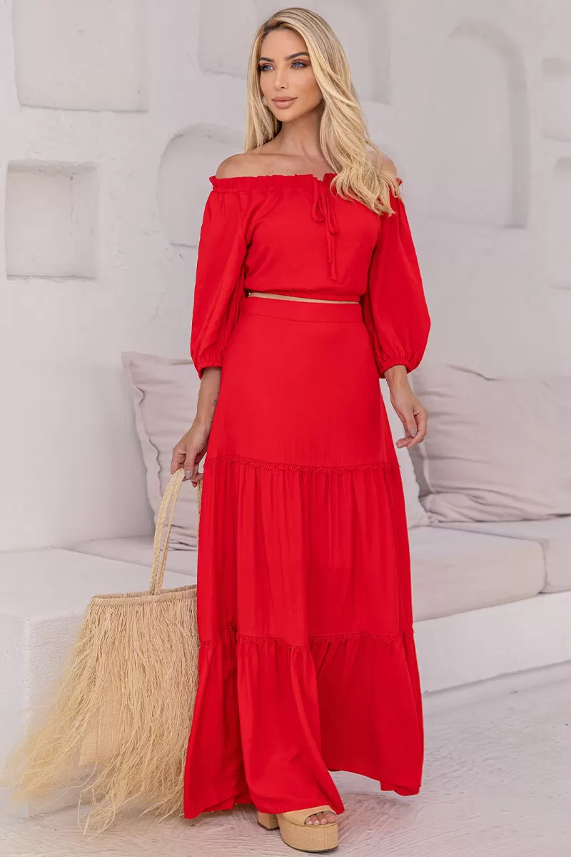 Miss Misses - Joana Long Skirt With Guipure Detail And Red Zipper - 54472024 Miss Misses - Joana Long Skirt With Guipure Detail And Red Zipper - 54472024