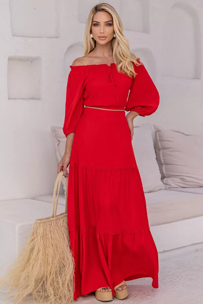 Miss Misses - Joana Long Skirt With Guipure Detail And Red Zipper - 54472024 Miss Misses - Joana Long Skirt With Guipure Detail And Red Zipper - 54472024