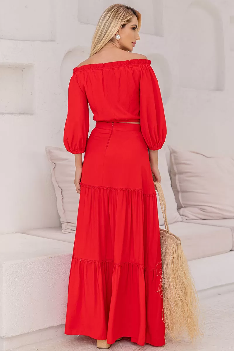 Miss Misses - Joana Long Skirt With Guipure Detail And Red Zipper - 54472024 Miss Misses - Joana Long Skirt With Guipure Detail And Red Zipper - 54472024