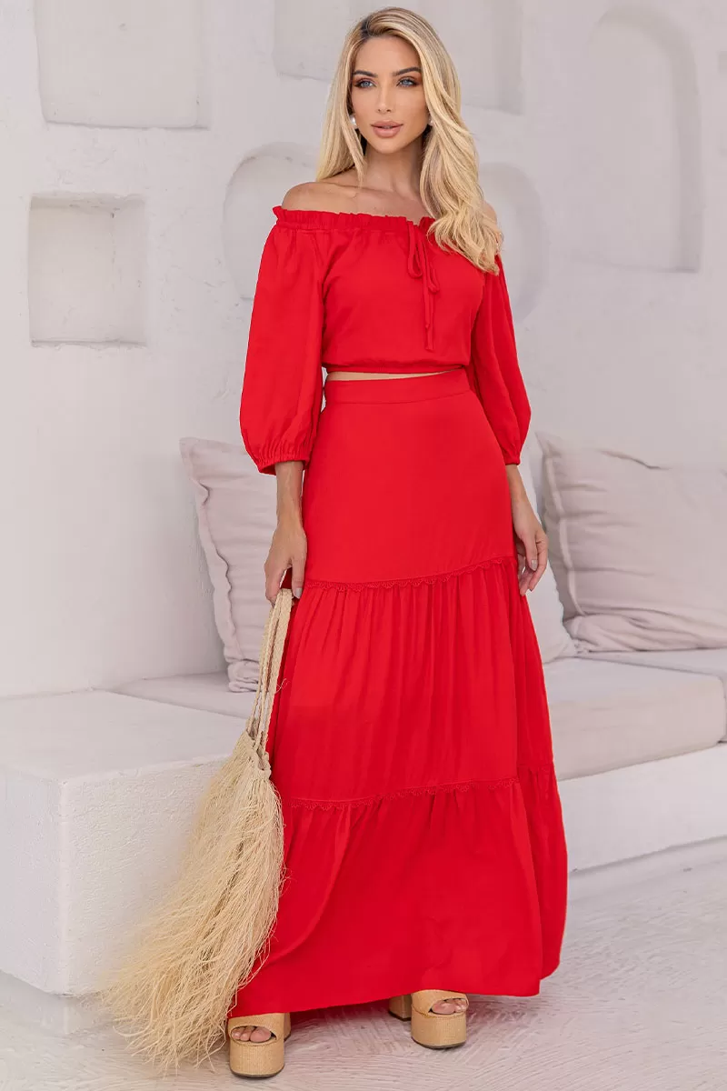 Miss Misses - Joana Long Skirt With Guipure Detail And Red Zipper - 54472024 Miss Misses - Joana Long Skirt With Guipure Detail And Red Zipper - 54472024