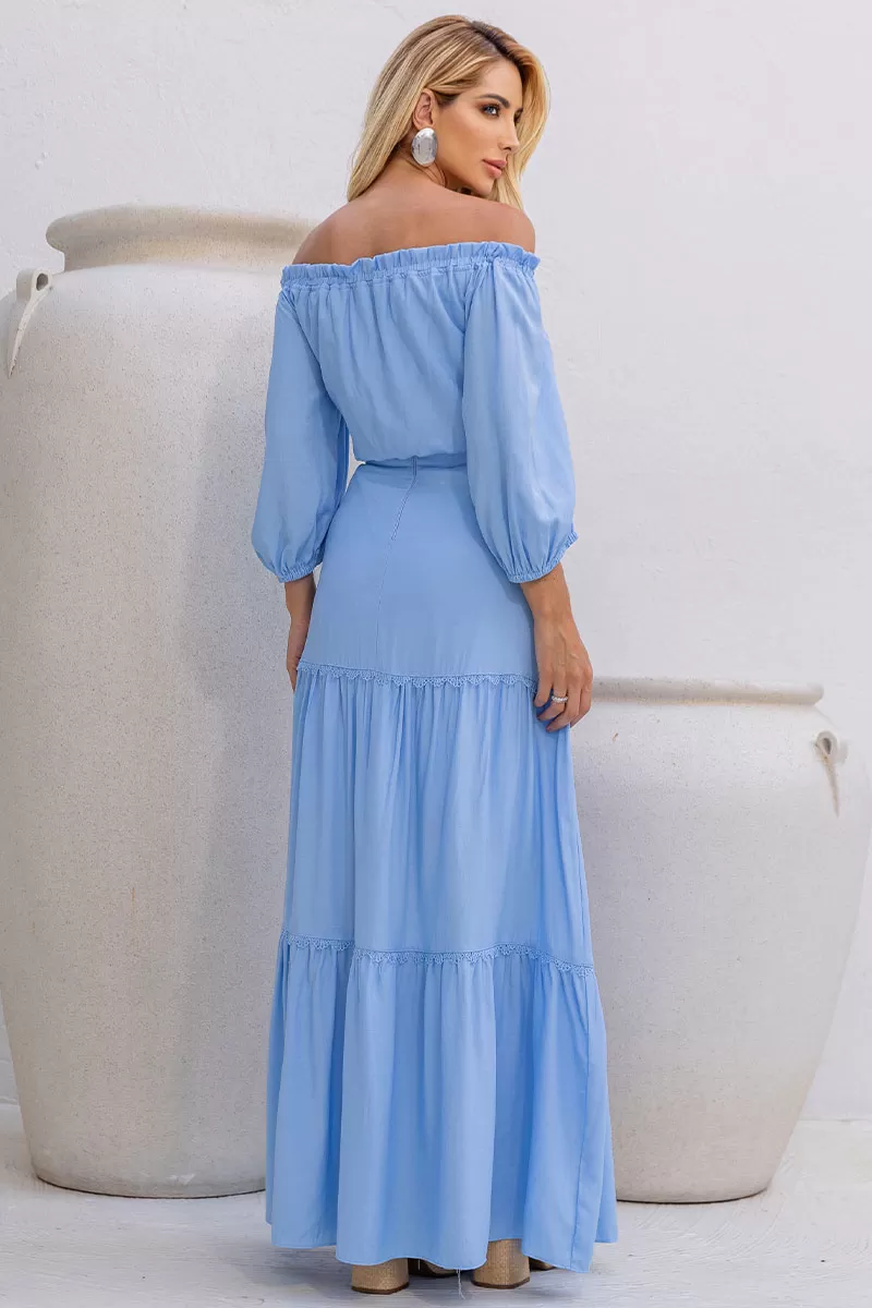 Miss Misses - Jane Off Shoulder Long Sleeve Blue Shirt - 54471002 Miss Misses - Jane Off Shoulder Long Sleeve Blue Shirt - 54471002