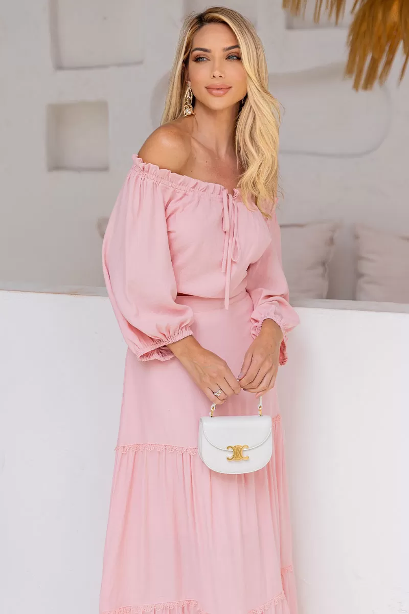 Miss Misses - Jane Off Shoulder Long Sleeve Pink Shirt - 54471060 Miss Misses - Jane Off Shoulder Long Sleeve Pink Shirt - 54471060