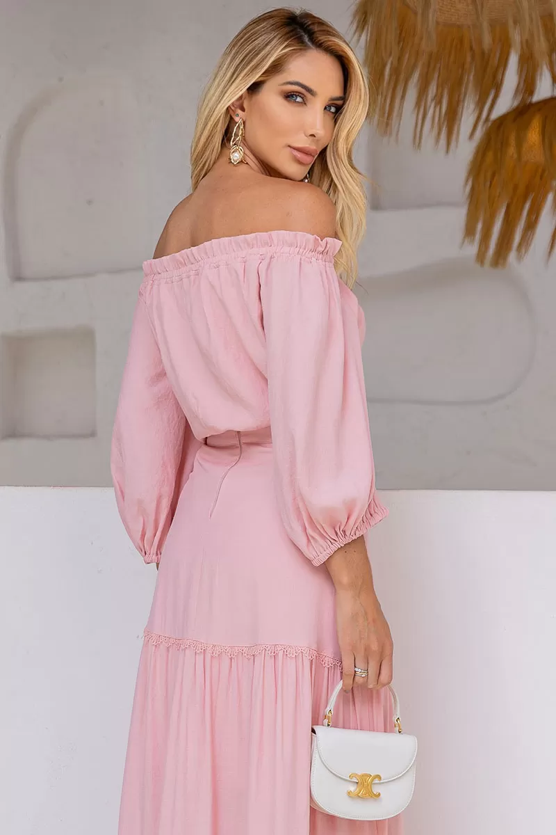 Miss Misses - Jane Off Shoulder Long Sleeve Pink Shirt - 54471060 Miss Misses - Jane Off Shoulder Long Sleeve Pink Shirt - 54471060