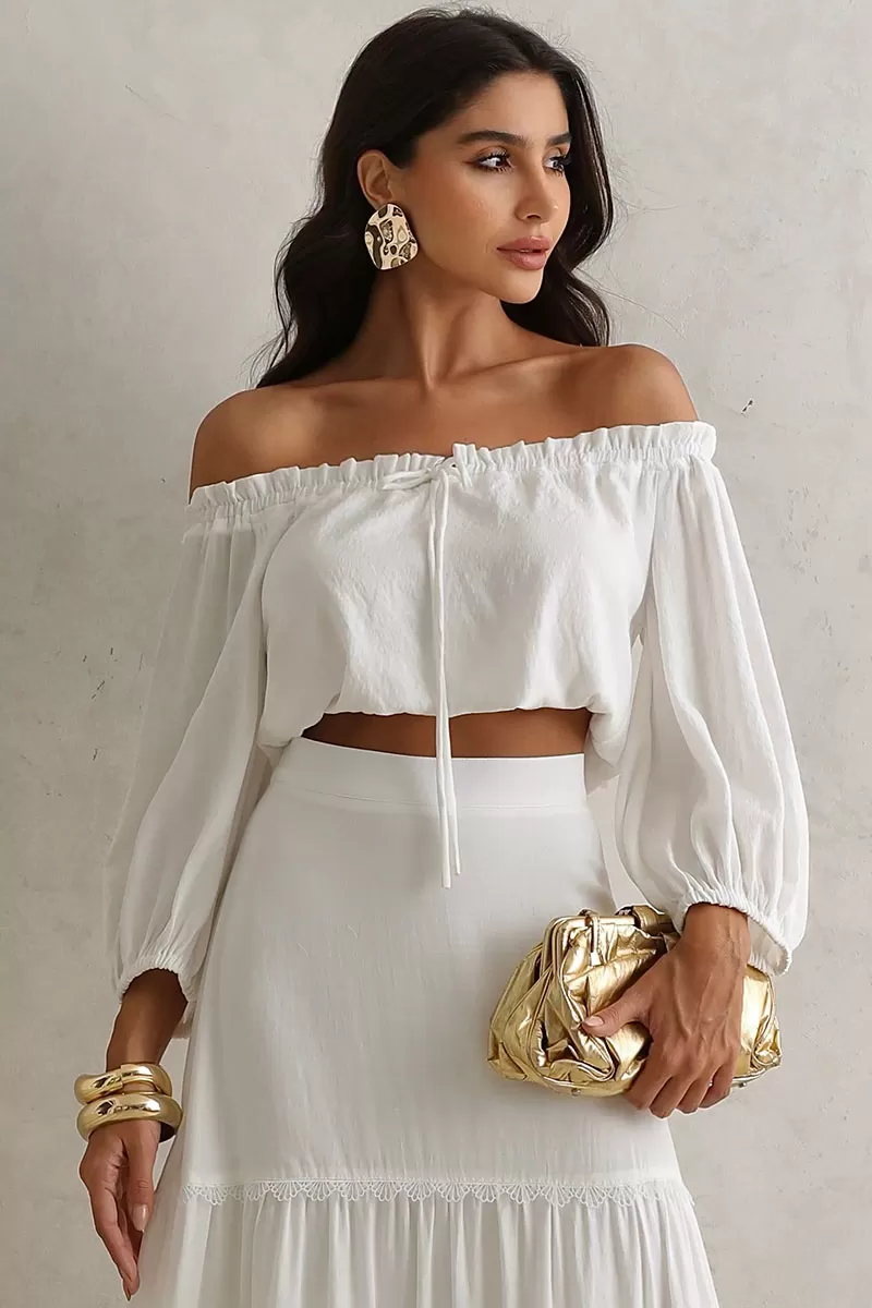 Miss Misses - Jane Off-the-Shoulder Long Sleeve Off-White Shirt - 54471030 Miss Misses - Jane Off-the-Shoulder Long Sleeve Off-White Shirt - 54471030
