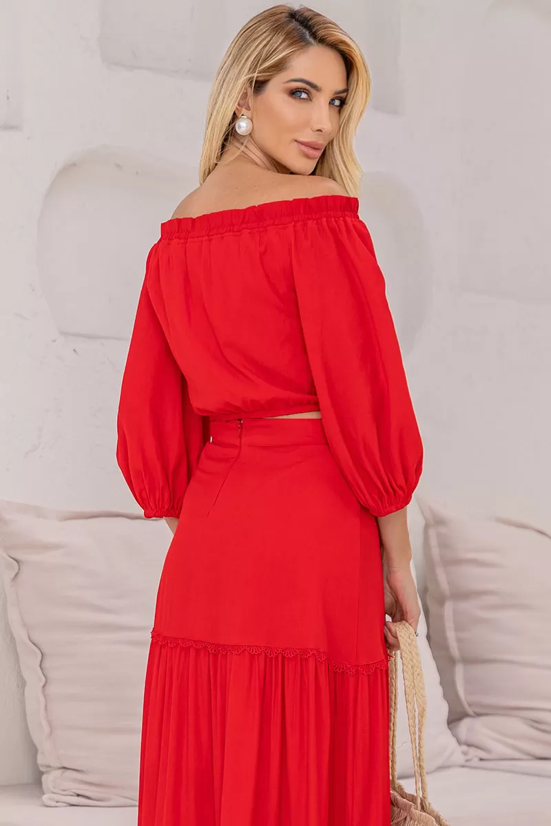 Miss Misses - Jane Off Shoulder Long Sleeve Red Shirt - 54471024 Miss Misses - Jane Off Shoulder Long Sleeve Red Shirt - 54471024