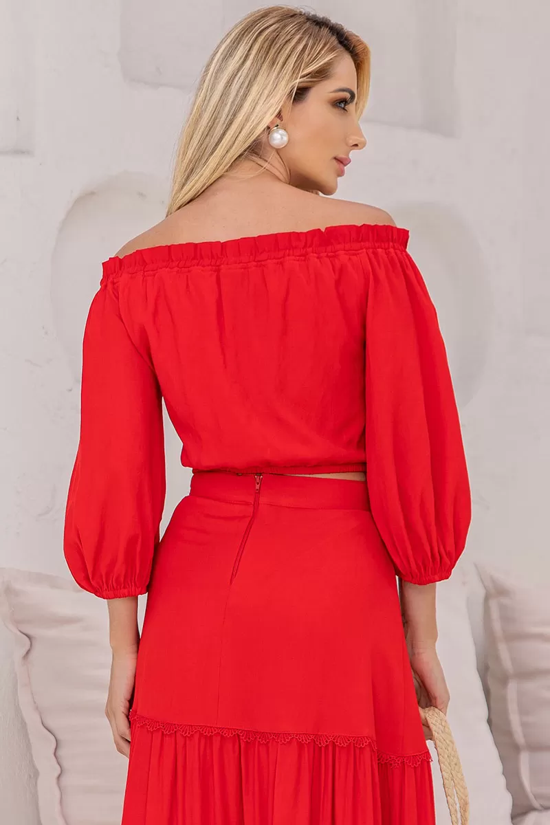 Miss Misses - Jane Off Shoulder Long Sleeve Red Shirt - 54471024 Miss Misses - Jane Off Shoulder Long Sleeve Red Shirt - 54471024