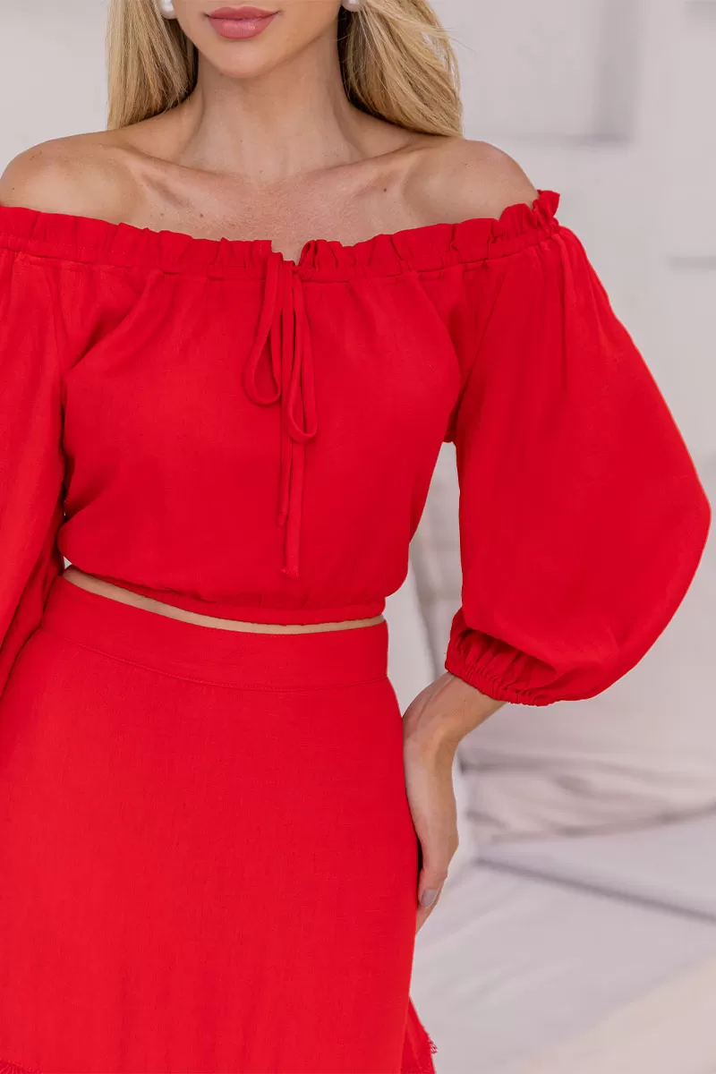 Miss Misses - Jane Off Shoulder Long Sleeve Red Shirt - 54471024 Miss Misses - Jane Off Shoulder Long Sleeve Red Shirt - 54471024