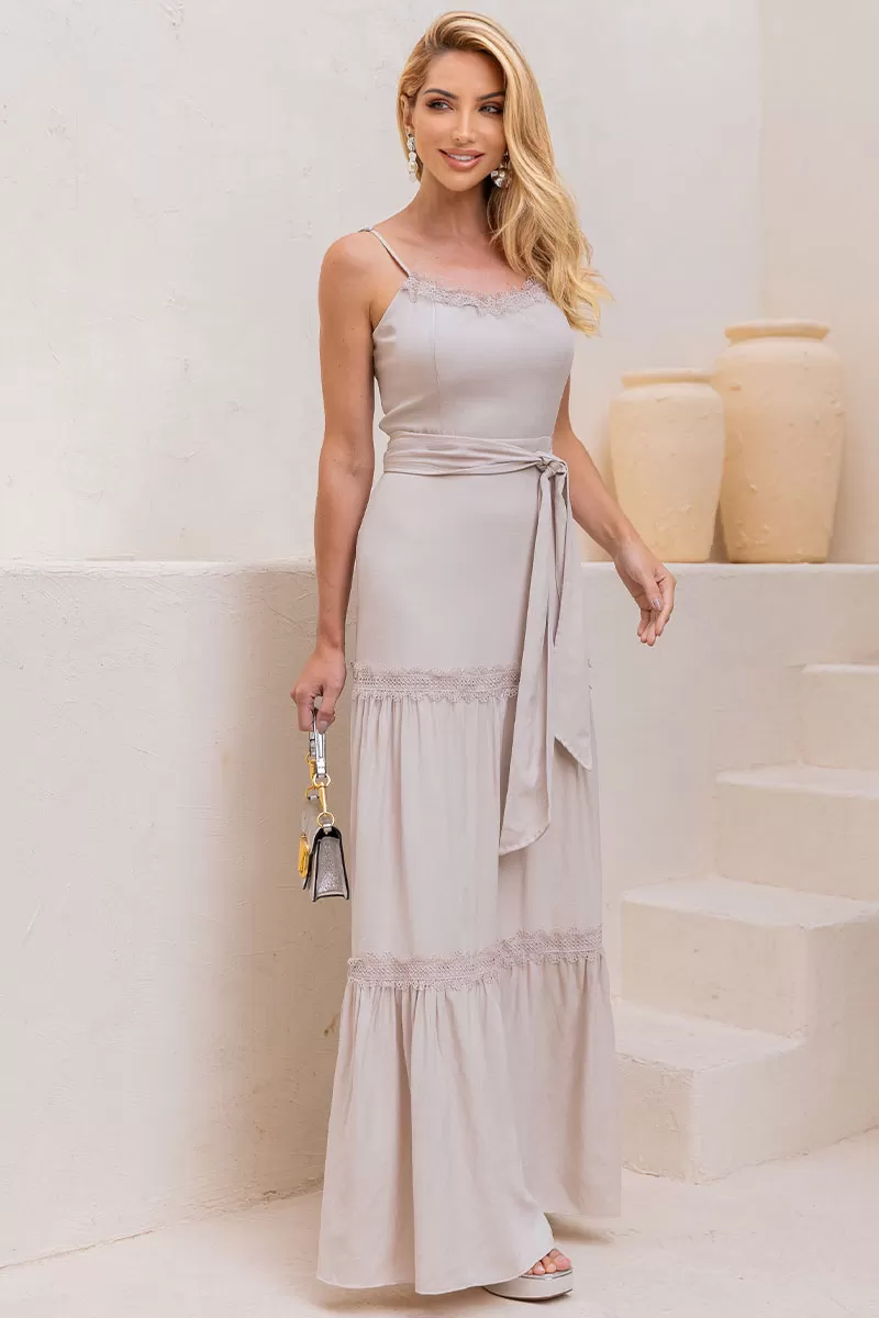 Miss Misses - Taina Long Dress With Belt And Beige Guipure - 54468215 Miss Misses - Taina Long Dress With Belt And Beige Guipure - 54468215