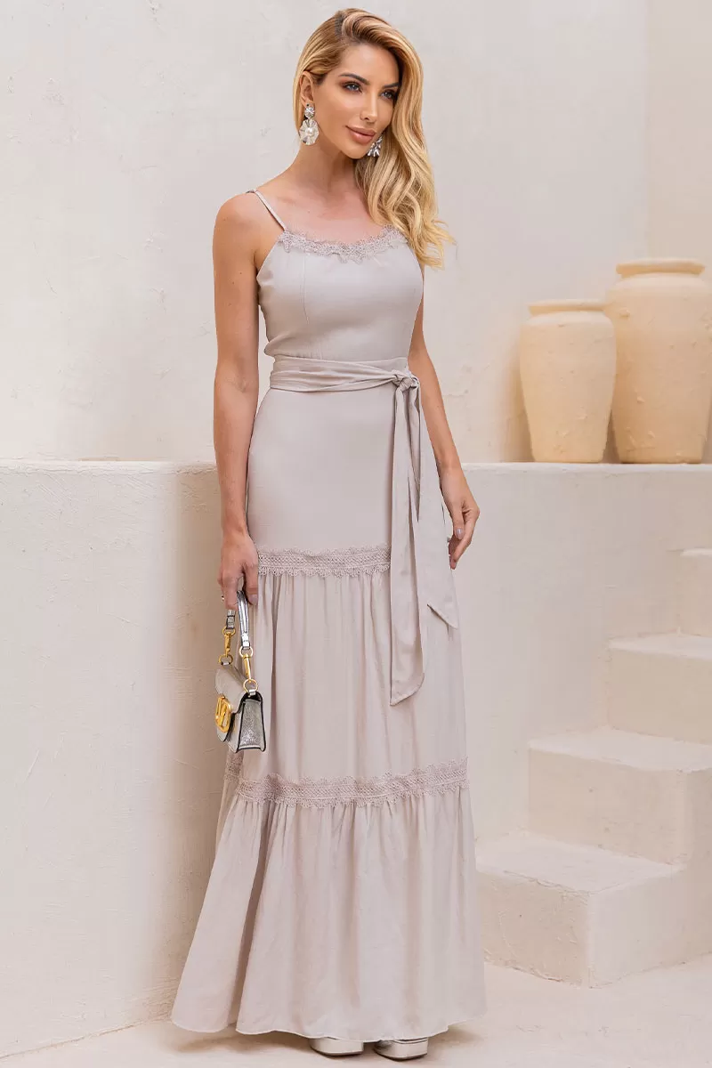 Miss Misses - Taina Long Dress With Belt And Beige Guipure - 54468215 Miss Misses - Taina Long Dress With Belt And Beige Guipure - 54468215