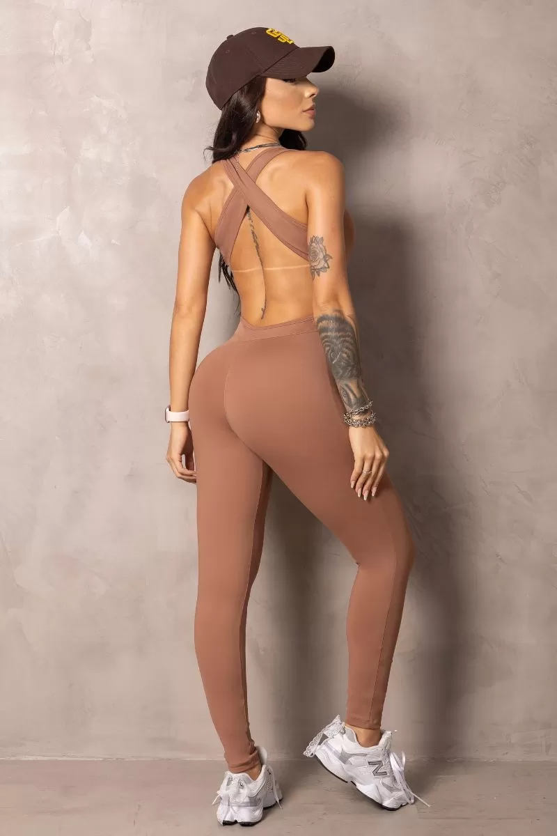Hipkini - Stunning Caramel Cross Straps Jumpsuit - 33330884