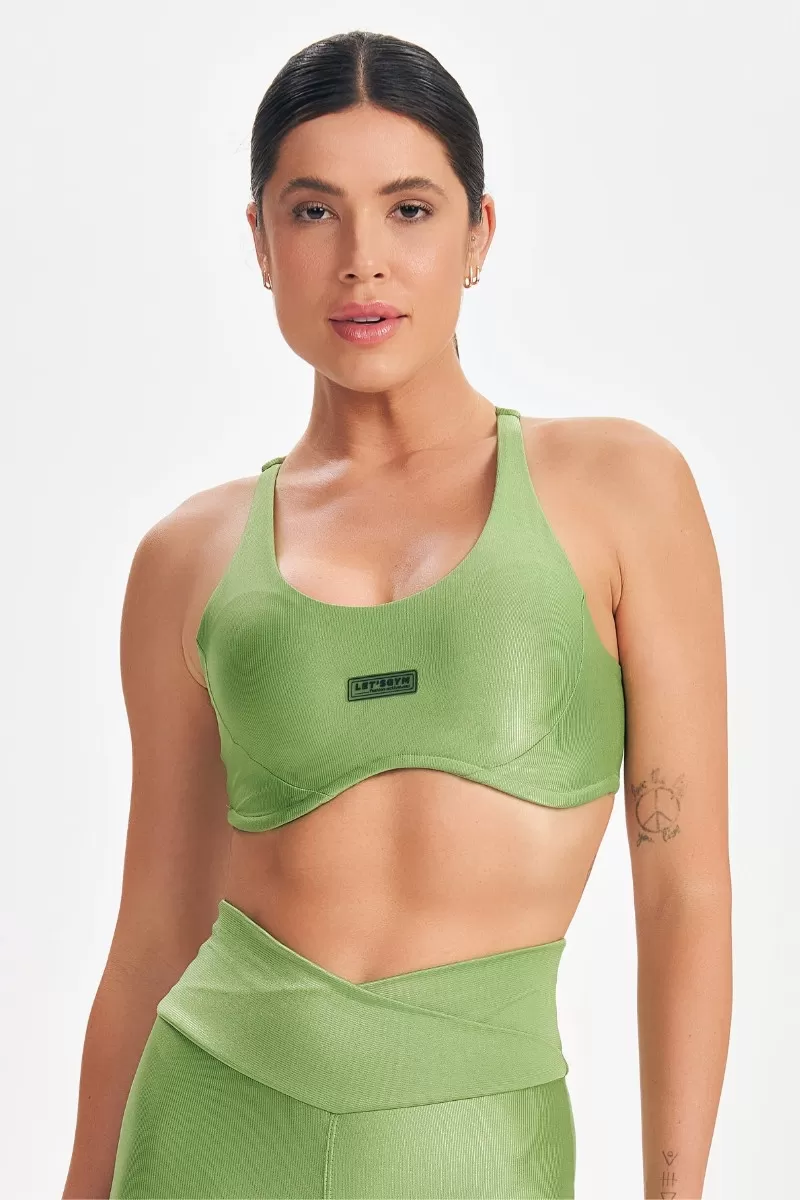 Lets Gym - Retro Glam Olive Green Top - 2712VDO